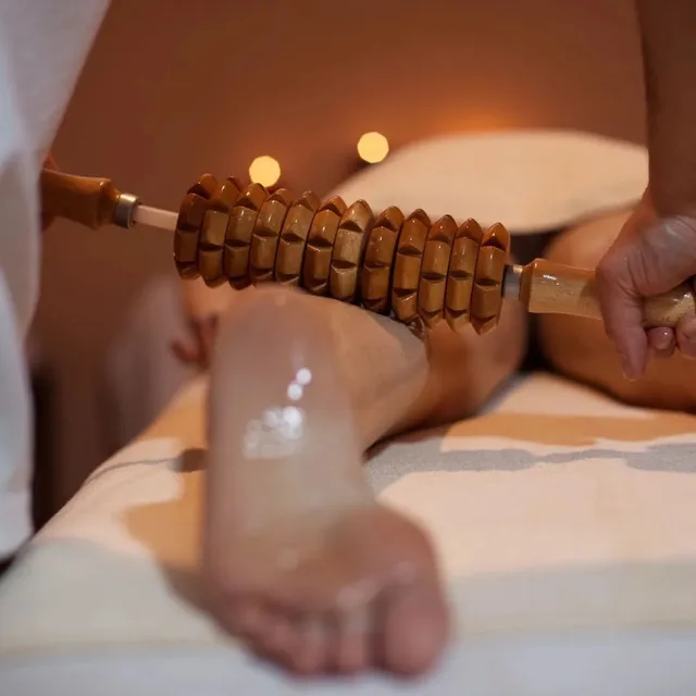 Wood therapy roller used for leg massage