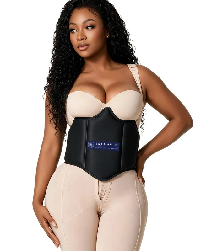 J&J Haven abdominal board shown over a compression garment